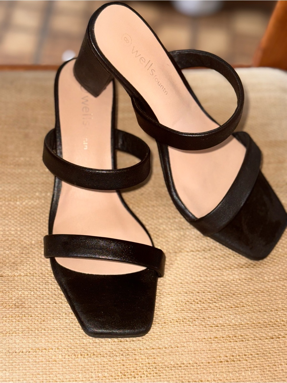 Black Double-Strap Block Heel Sandals